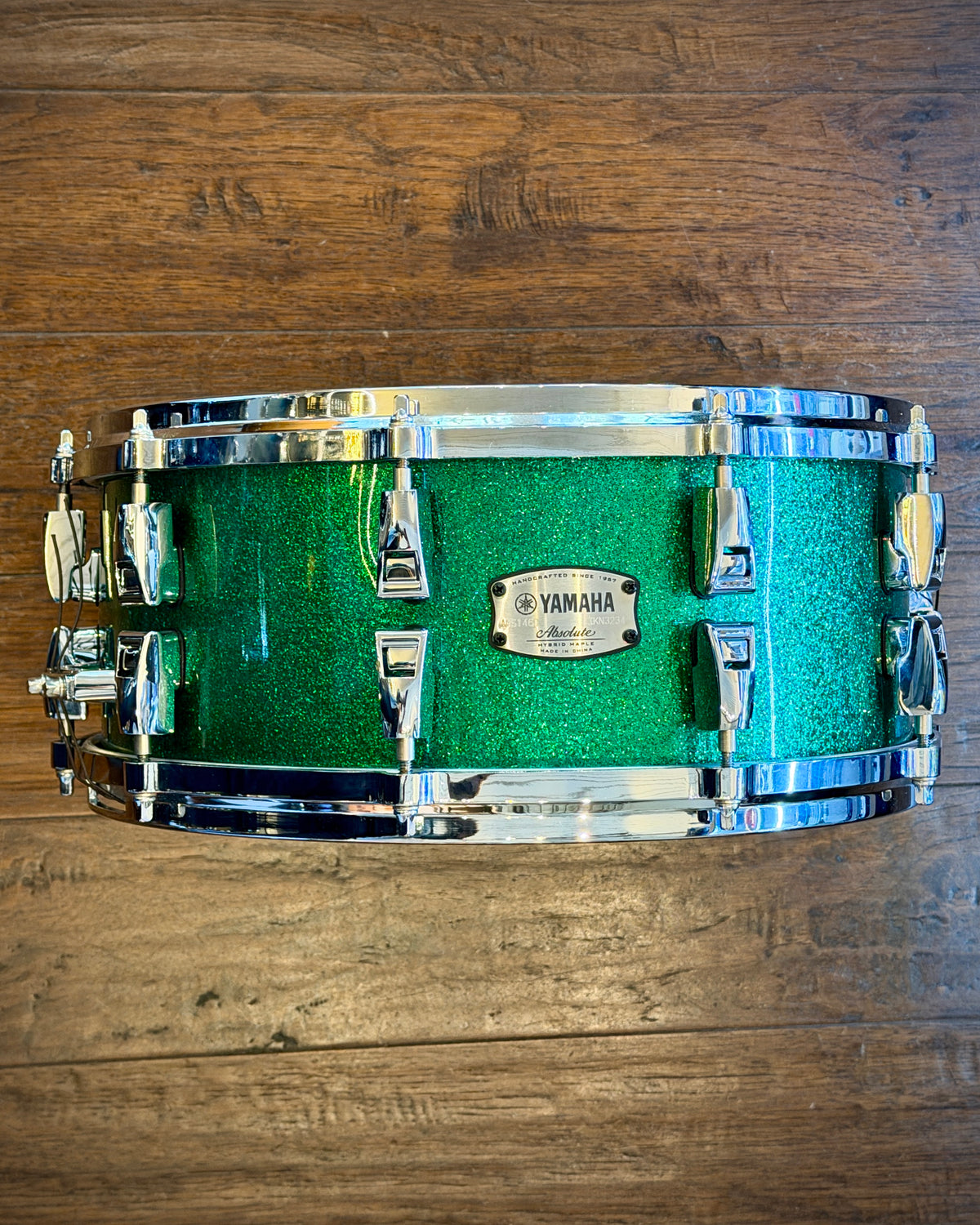 Yamaha AMS-1460 Absolute Hybrid Maple 6x14" Snare Drum - Jade Green Sparkle