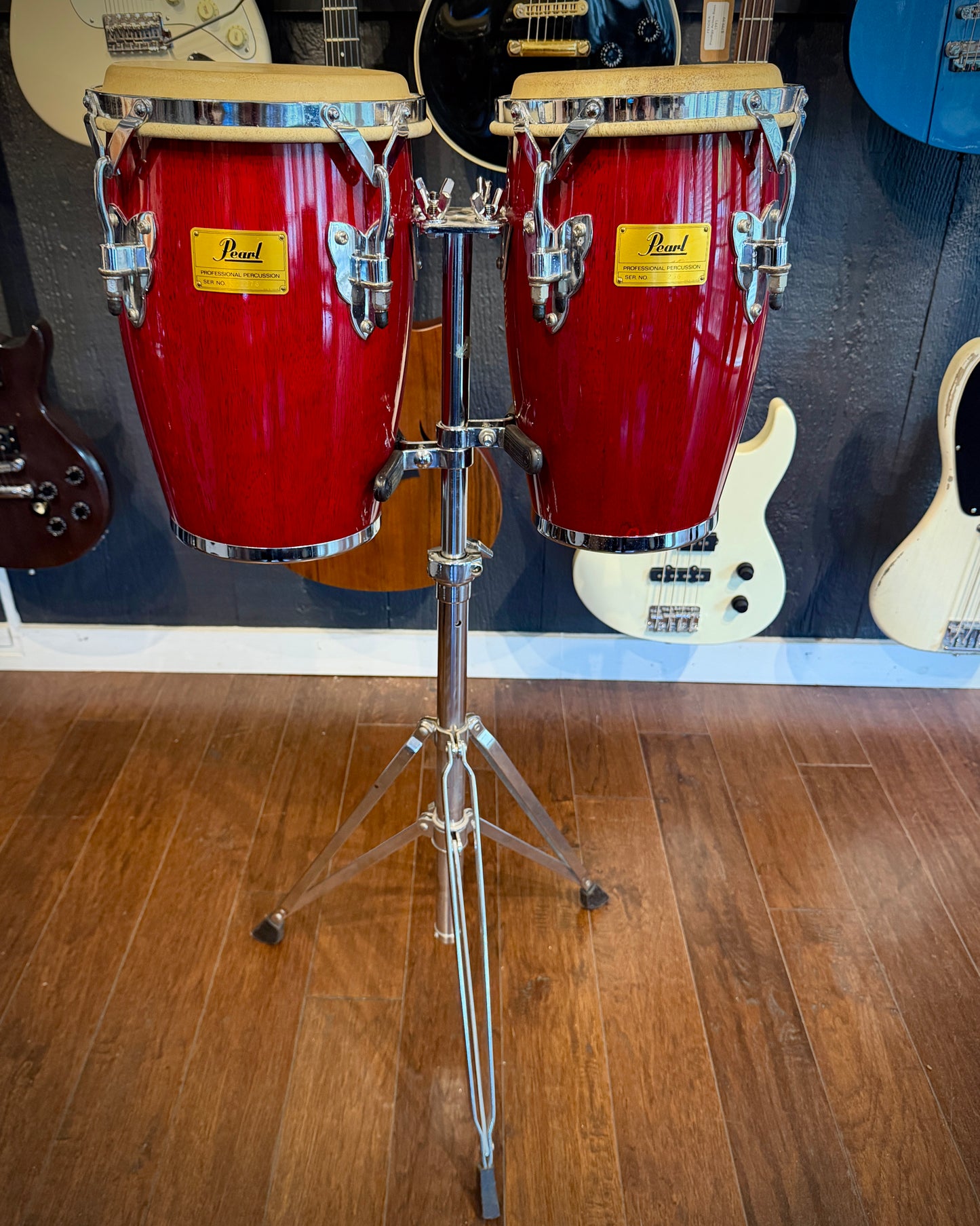 Pearl Professional Series Mini Congas 1990s - Cherry Red w/ Stand