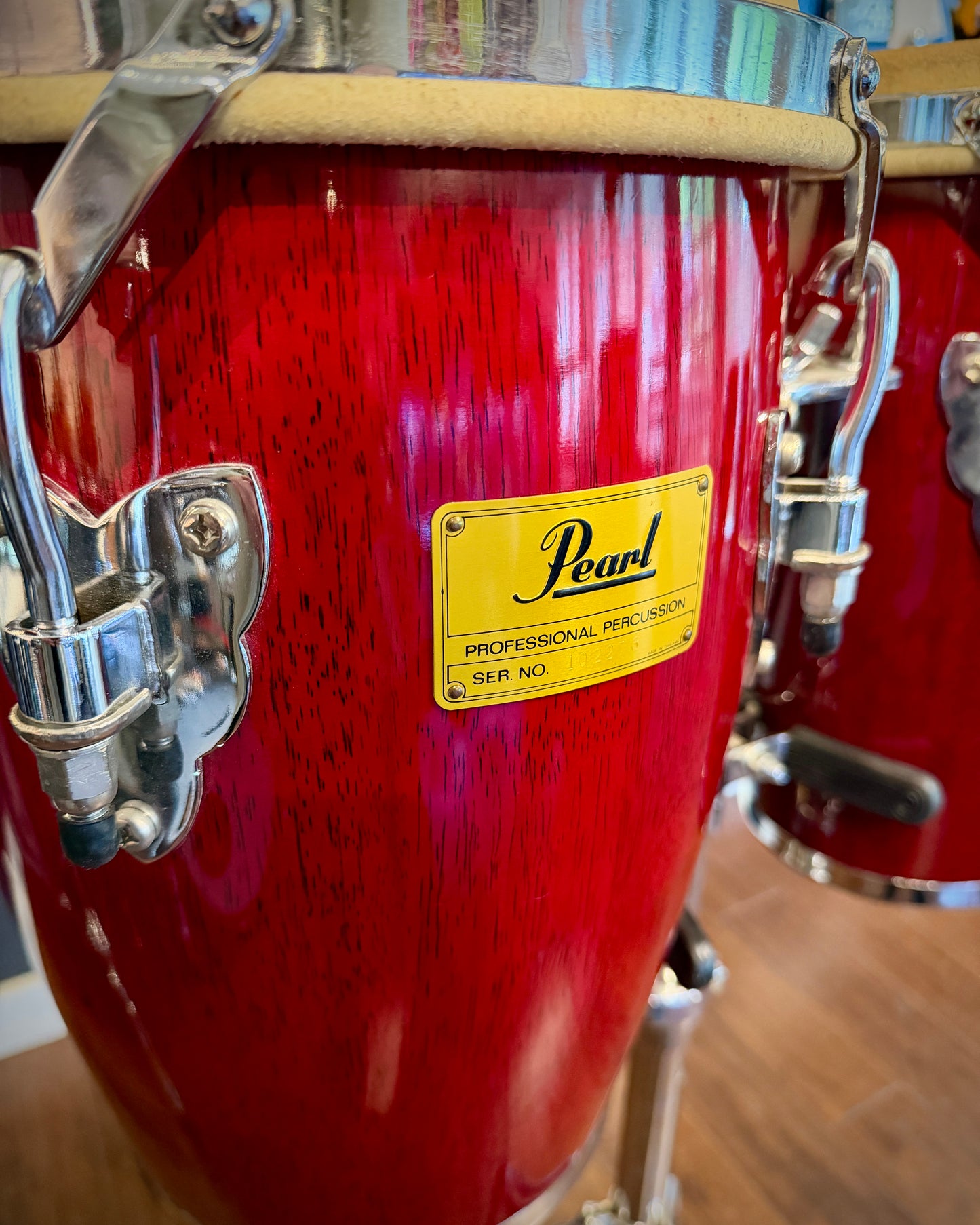 Pearl Professional Series Mini Congas 1990s - Cherry Red w/ Stand
