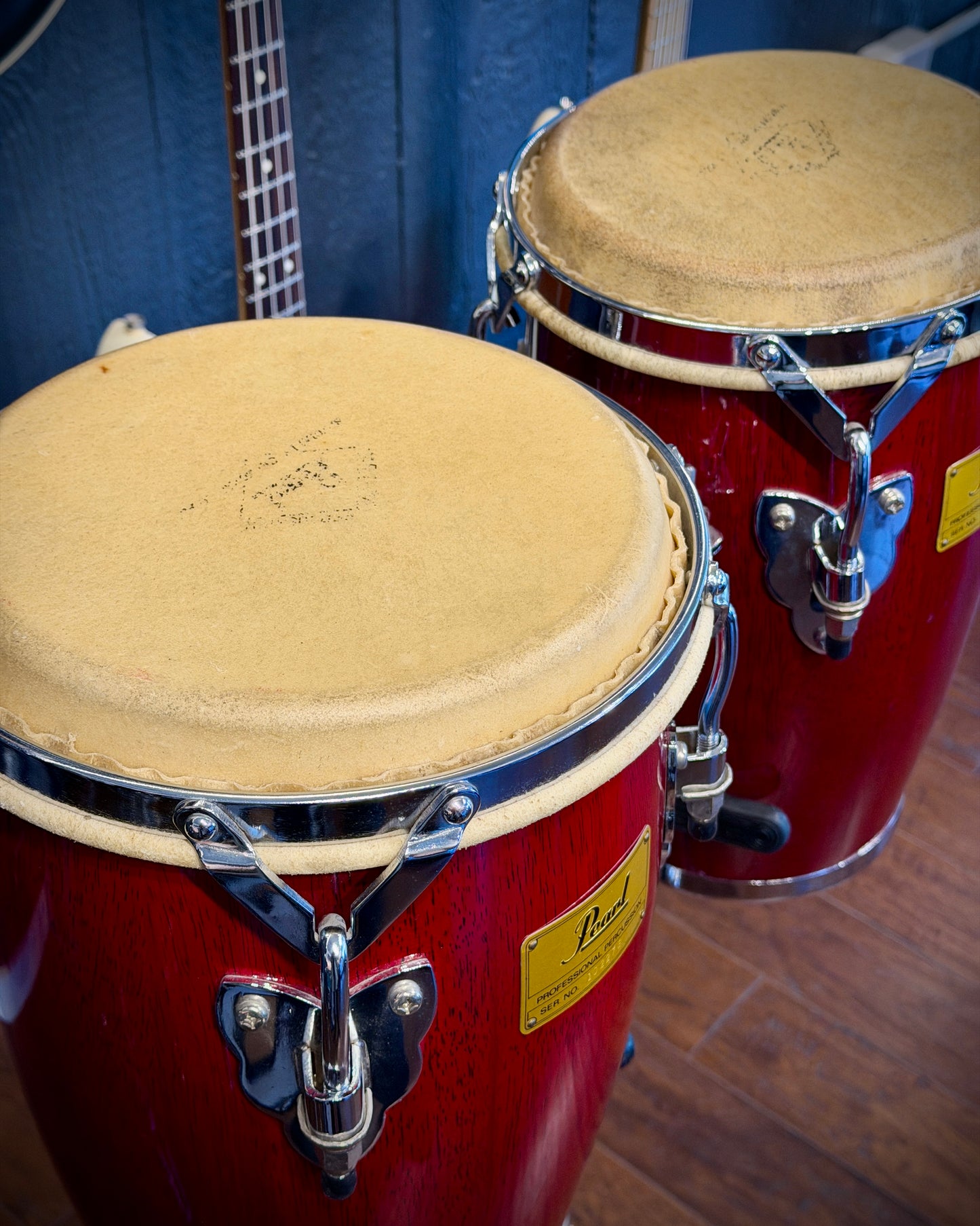 Pearl Professional Series Mini Congas 1990s - Cherry Red w/ Stand